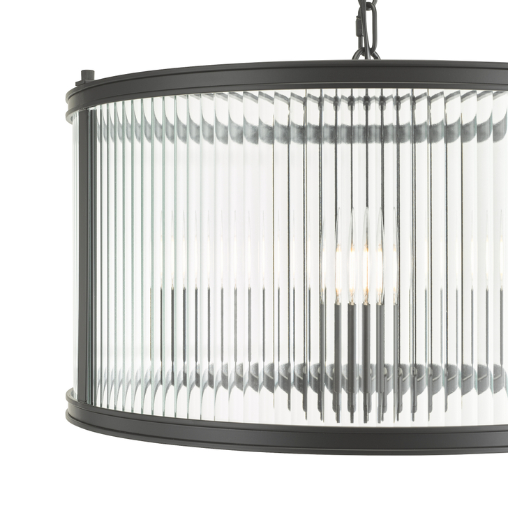 Dar Bianka 3 Light Pendant Matt Black and Ribbed Glass
