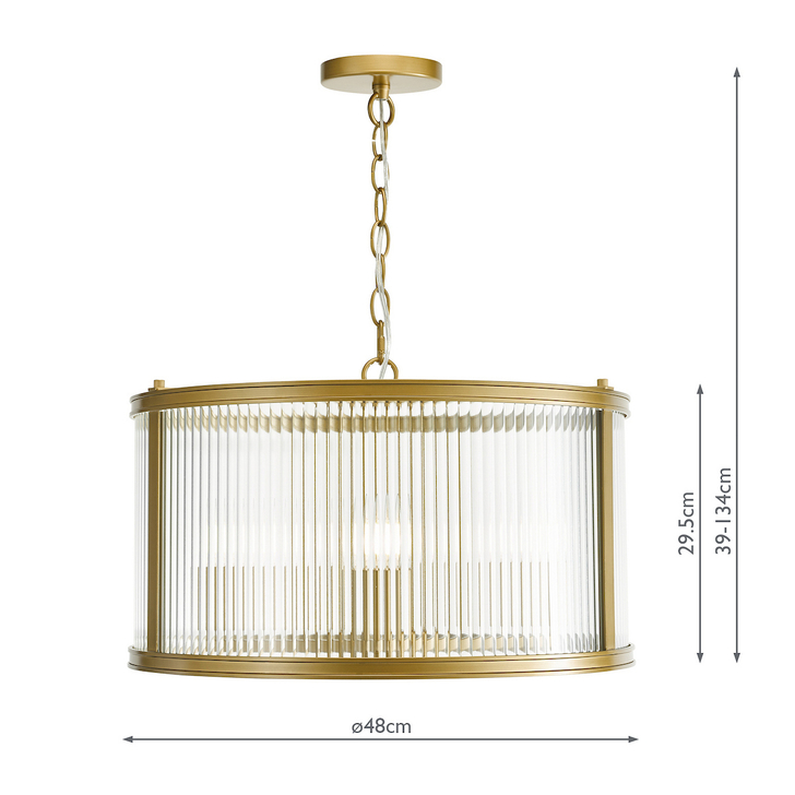 Dar Bianka 3 Light Pendant Satin Bronze and Ribbed Glass