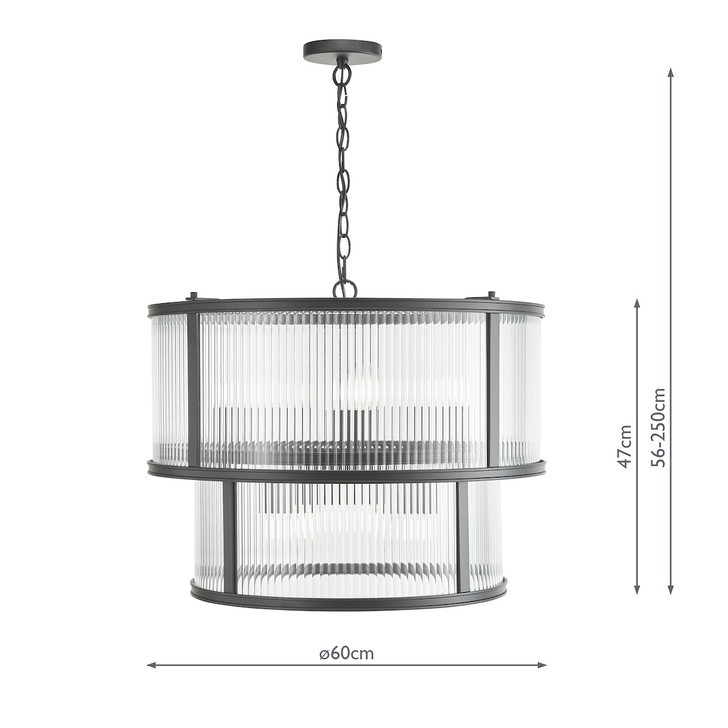 Dar Bianka 6 Light Pendant Matt Black and Ribbed Glass