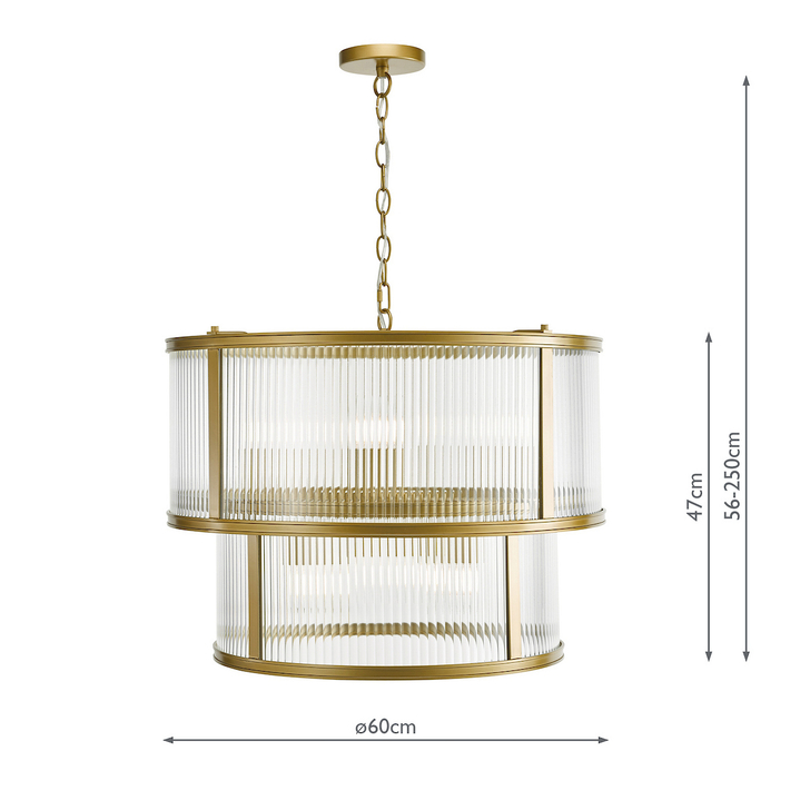 Dar Bianka 6 Light Pendant Satin Bronze and Ribbed Glass