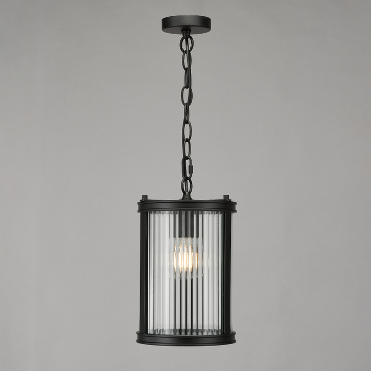 Dar Bianka Pendant Matt Black and Ribbed Glass