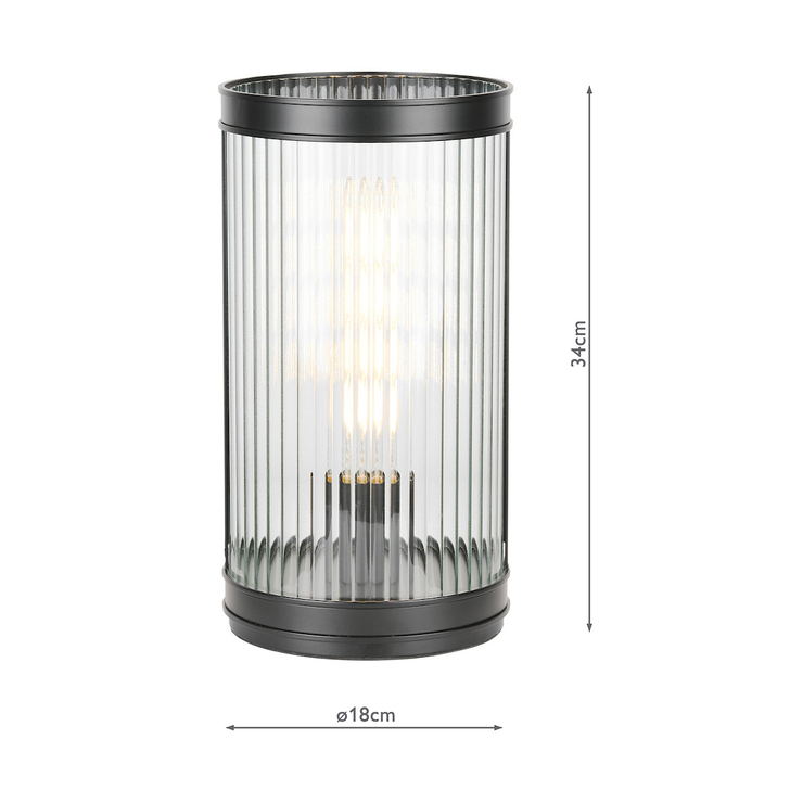 Dar Bianka Table Lamp Matt Black and Ribbed Glass