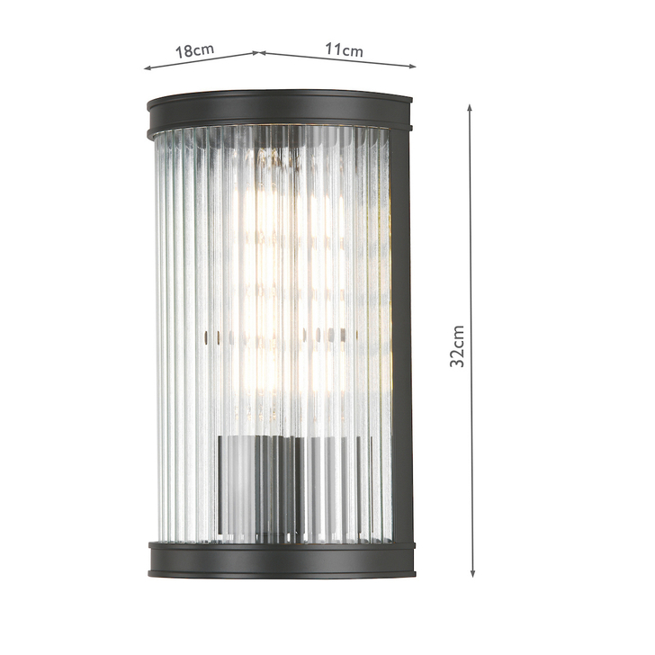 Dar Bianka Wall Light Matt Black and Ribbed Glass