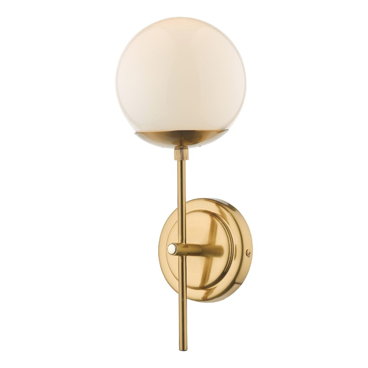 Dar Bombazine Single Wall Light In Natural Brass Complete With Opal Glass