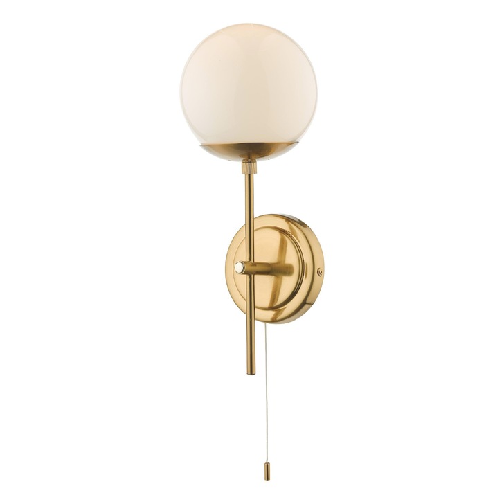 Dar Bombazine Single Wall Light In Natural Brass Complete With Opal Glass