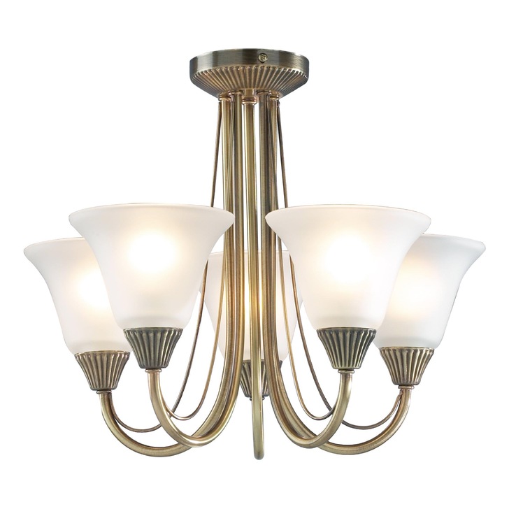 Dar Boston BOS05 Antique Brass Finish 5 Light Semi Flush Ceiling Light