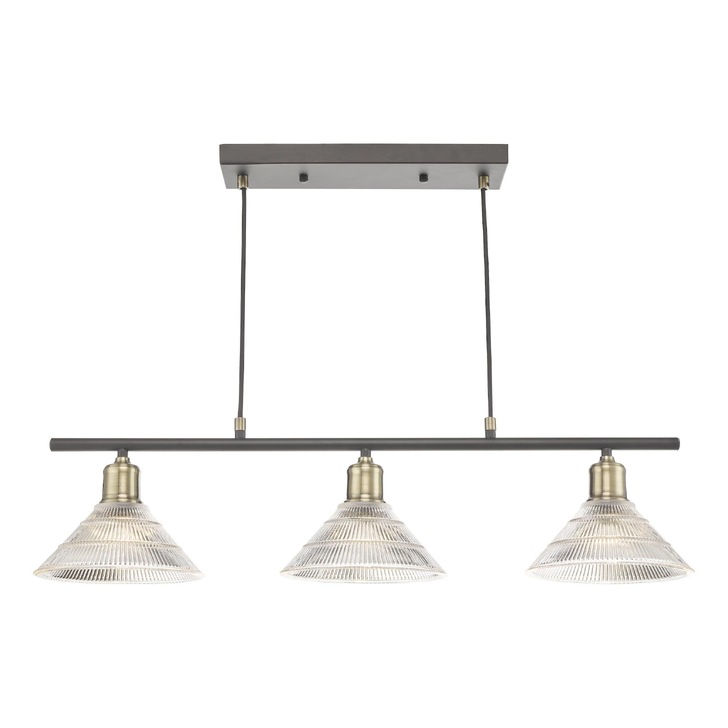 Dar Boyd 3 Light Bar In Antique Brass Complete With Clear Ribbed Glass Shades