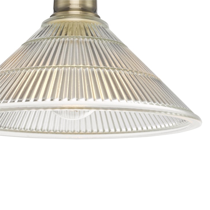 Dar Boyd Flush Ceiling Light In Antique Brass Complete With Clear Ribbed Glass Shade