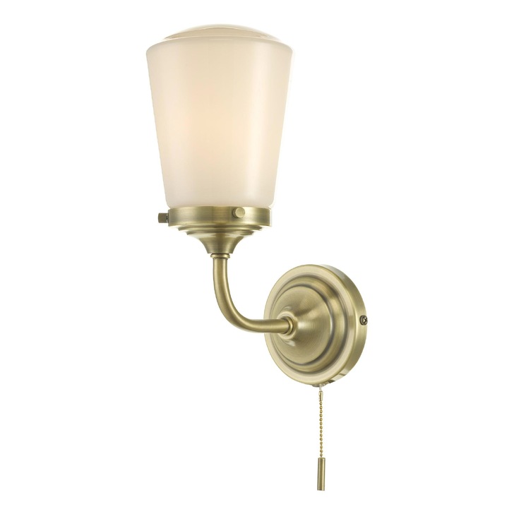 Dar Caden Antique Brass Bathroom Wall Light Complete With Opal Glass - IP44