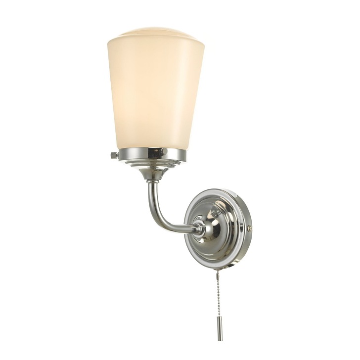 Dar Caden Polished Chrome Bathroom Wall Light Complete With Opal Glass - IP44