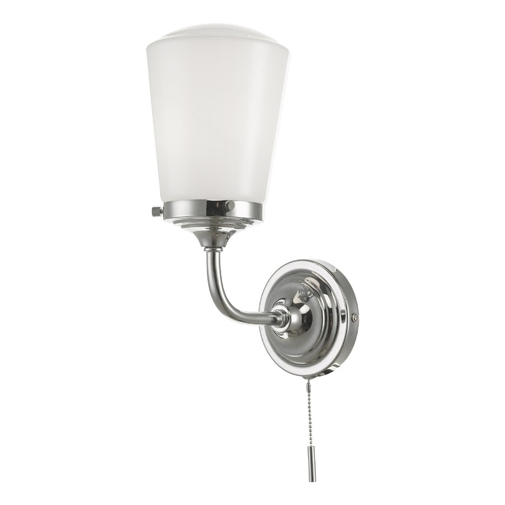 Dar Caden Polished Chrome Bathroom Wall Light Complete With Opal Glass - IP44