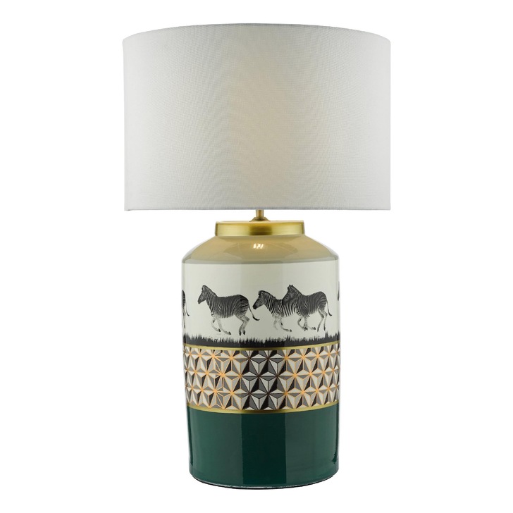 Dar Callie Green And Faceted Zebra Motif Large Ceramic Table Lamp - Base Only