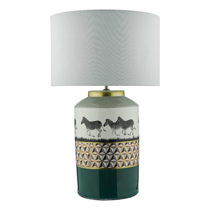 Dar Callie Green And Faceted Zebra Motif Large Ceramic Table Lamp - Base Only