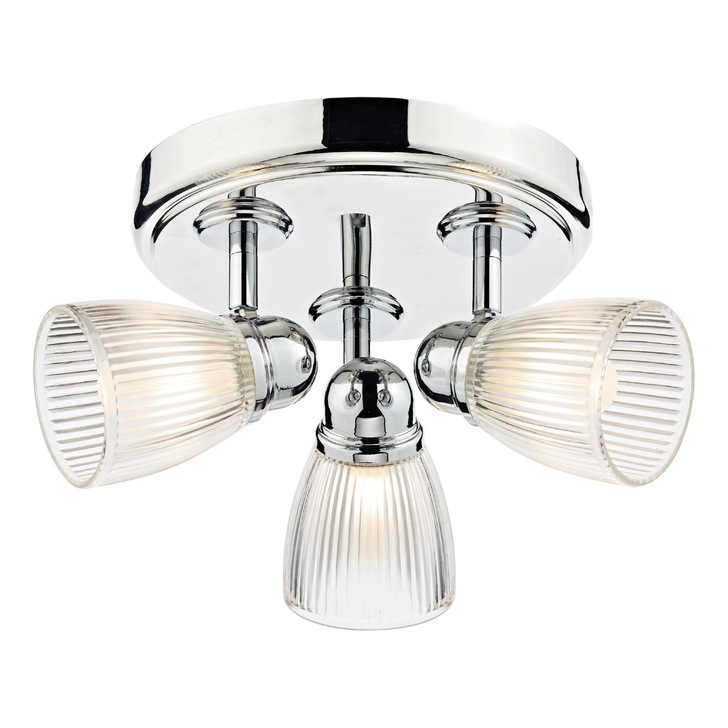 Dar Cedric CED7638 Polished Chrome 3 Light Flush Ceiling Light - IP44