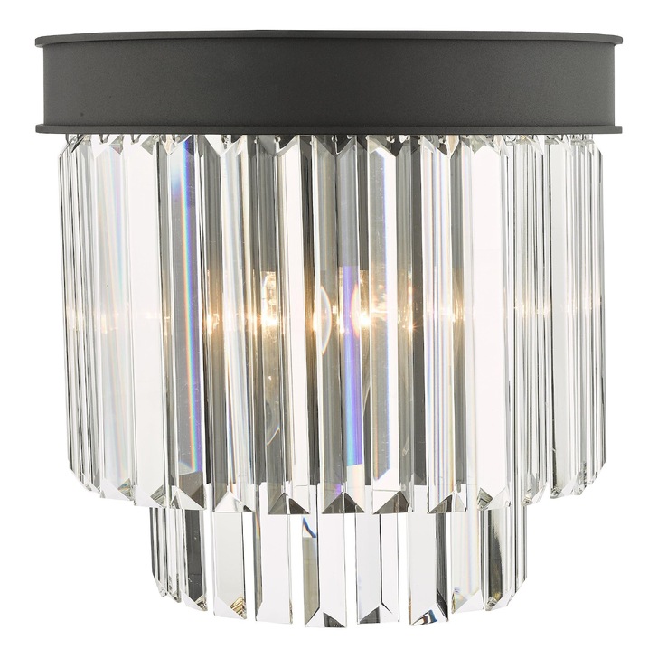 Dar Celeus Matt Black 2 Light Crystal Wall Lamp