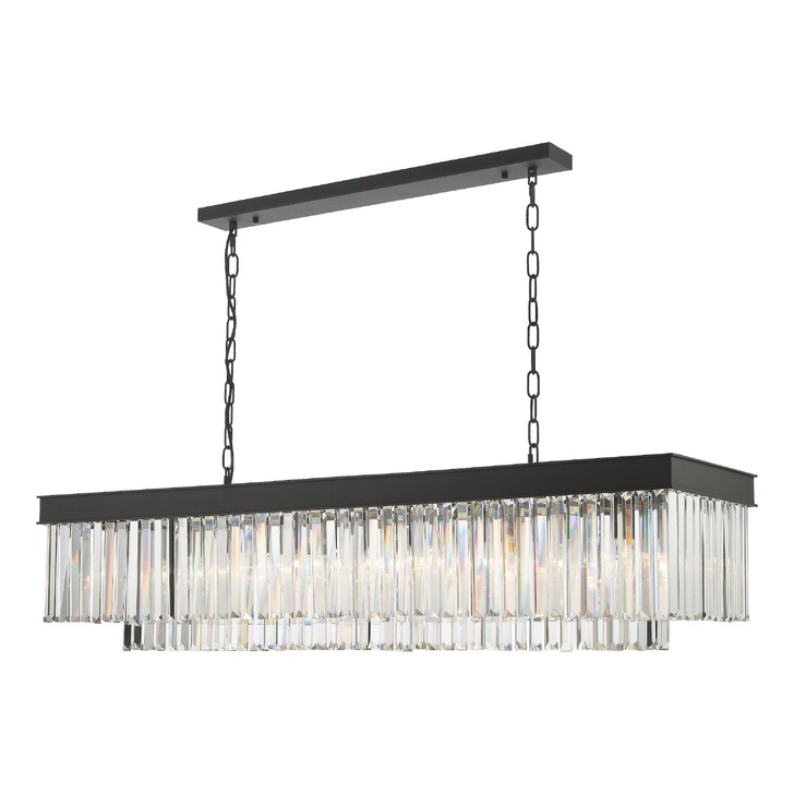 Dar Celeus Matt Black 6 Light Crystal Linear Bar Pendant