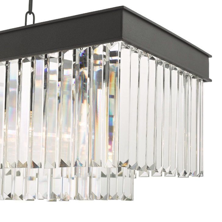 Dar Celeus Matt Black 6 Light Crystal Linear Bar Pendant