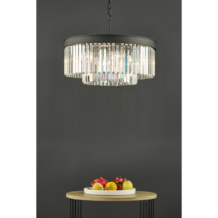 Dar Celeus Matt Black 6 Light Round Crystal Pendant