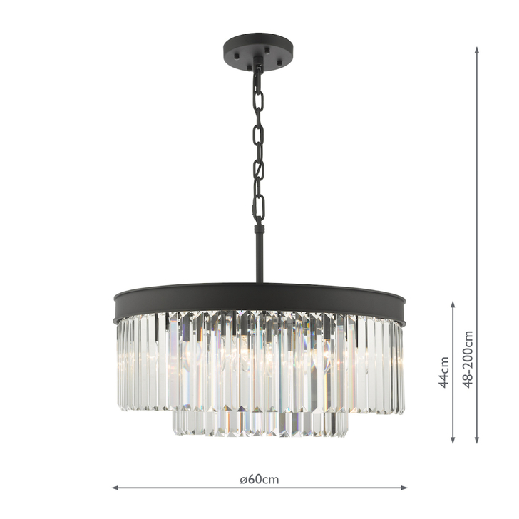 Dar Celeus Matt Black 6 Light Round Crystal Pendant