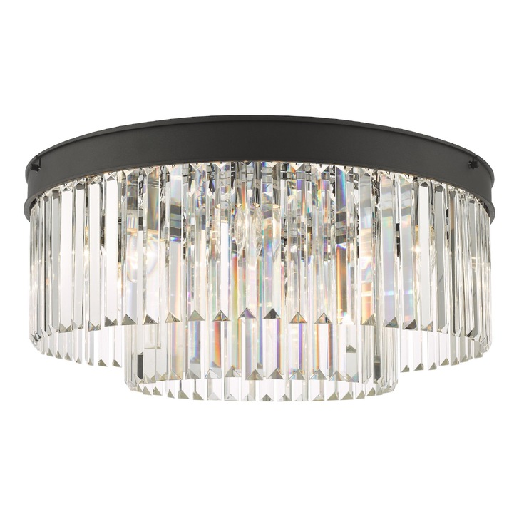 Dar Celeus Matt Black 6 Light Round Flush Crystal Ceiling Light