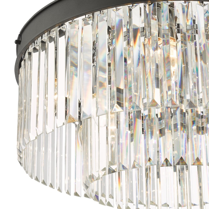 Dar Celeus Matt Black 6 Light Round Flush Crystal Ceiling Light