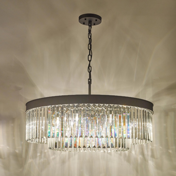 Dar Celeus Matt Black 8 Light Round Crystal Pendant