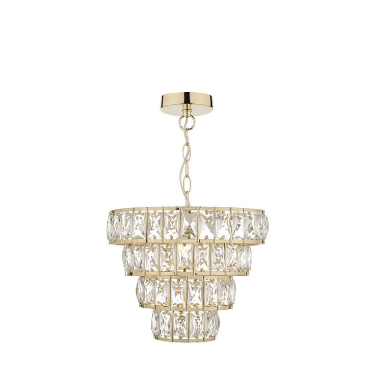 Dar Cerys CER0135 1 Light 4 Tier Pendant In Polished Gold & Crystal Finish