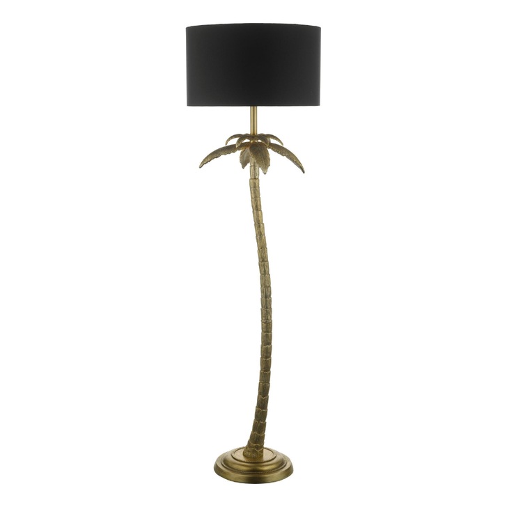 Dar Coco Antique Gold Palm Tree Floor Lamp Complete With Black With Shade