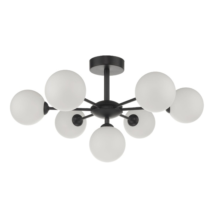 Dar Cohen Matt Black Semi-Flush 7 Light Complete With Opal Glasses