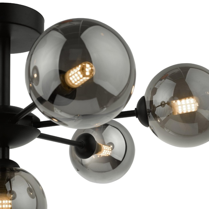 Dar Cohen Matt Black Semi-Flush 7 Light Complete With Smoked Glasses