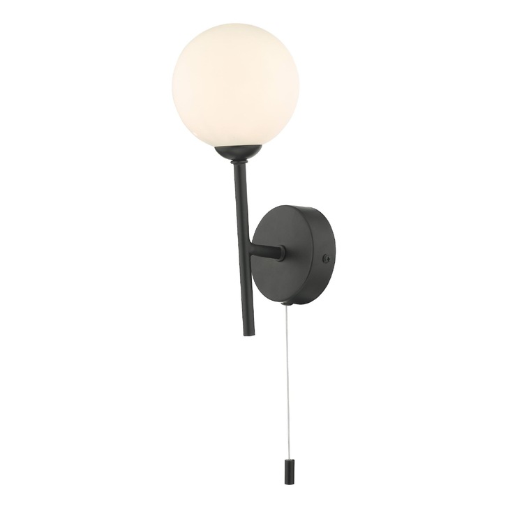 Dar Cohen Matt Black Single Wall Light Complete With Opal Glass