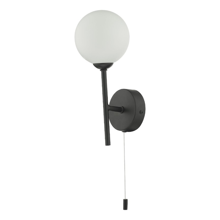 Dar Cohen Matt Black Single Wall Light Complete With Opal Glass