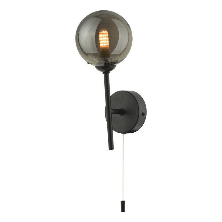 Dar Cohen Matt Black Single Wall Light Complete With Smoked Glass