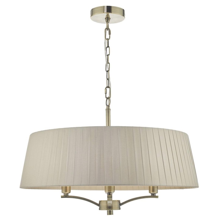 Dar Cristin CRI0429 4 Light Pendant In Antique Brass Finish Complete With Taupe Ribbon Shade