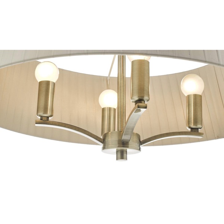 Dar Cristin CRI0429 4 Light Pendant In Antique Brass Finish Complete With Taupe Ribbon Shade