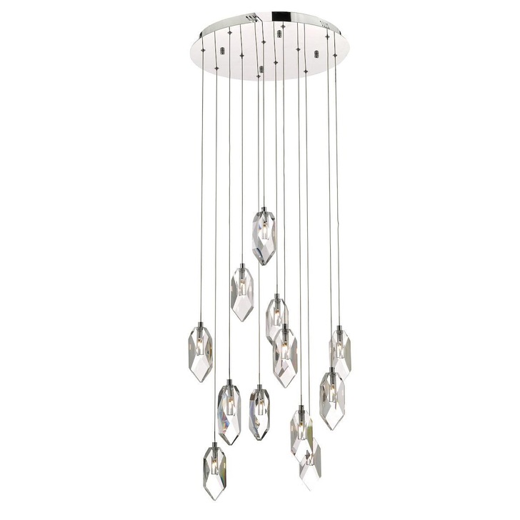 Dar Crystal CRY1250 12 Light Cluster Pendant In Polished Chrome & Crystal Finish