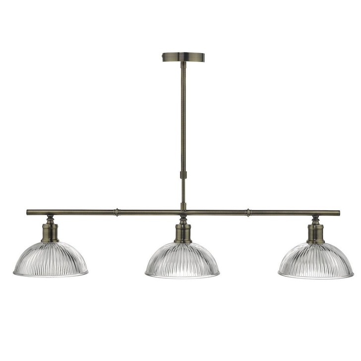 Dar Dara DAR0375 3 Light Bar Pendant In Antique Brass Finish With Clear Glass Shades