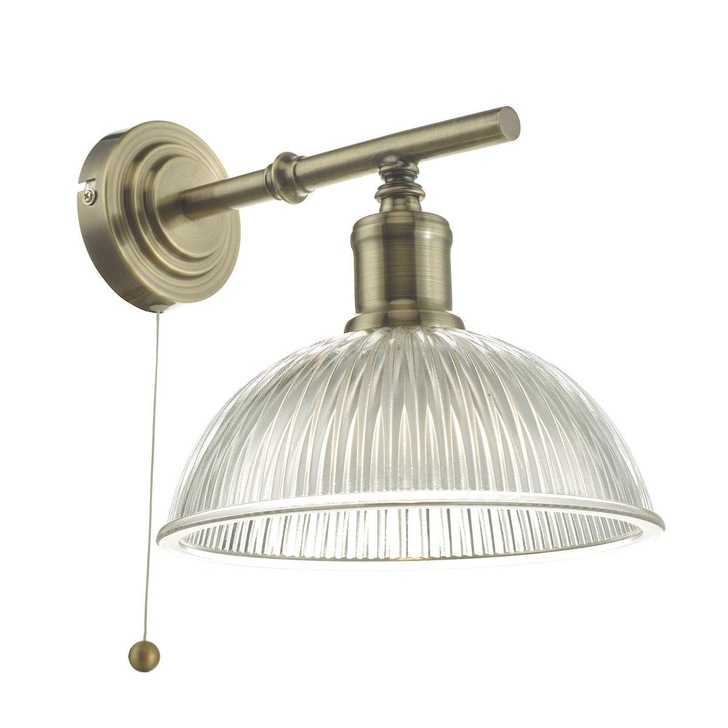 Dar Dara DAR0775 Single Wall Light In Antique Brass Finish With Clear Glass Shade