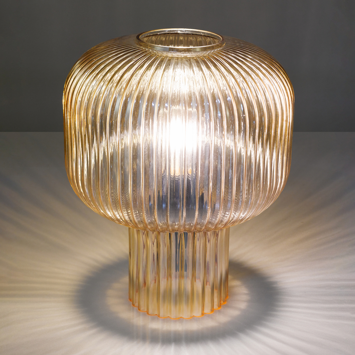 Dar Demarius Amber Ribbed Glass Table Lamp