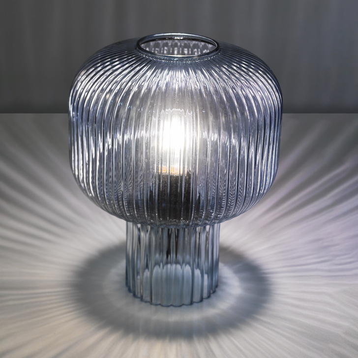 Dar Demarius Blue Ribbed Glass Table Lamp