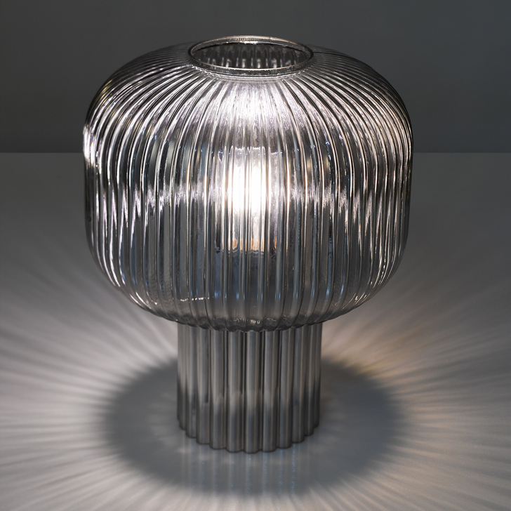 Dar Demarius Smoked Ribbed Glass Table Lamp