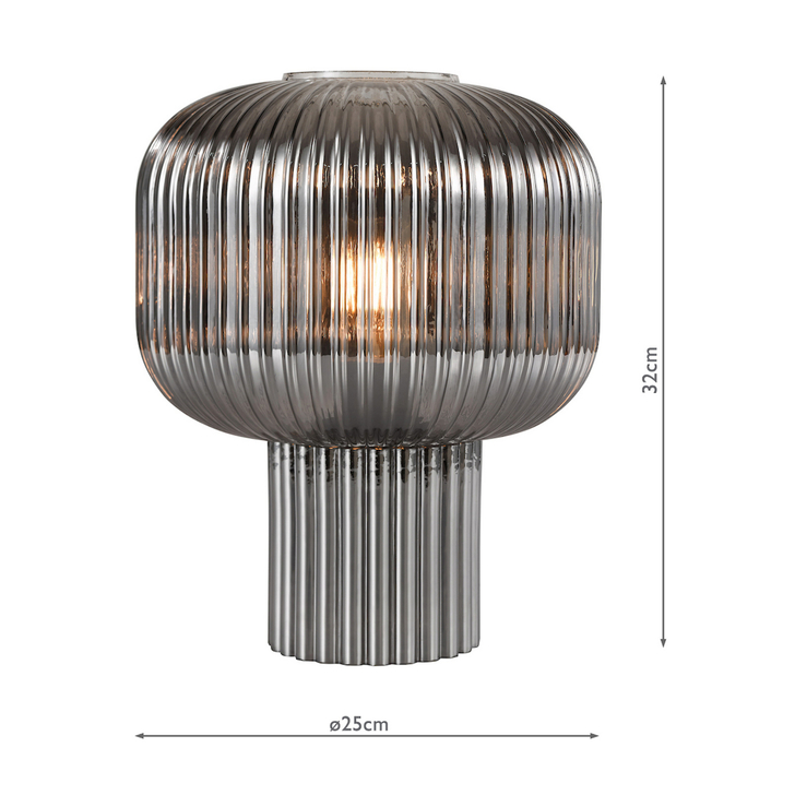Dar Demarius Smoked Ribbed Glass Table Lamp