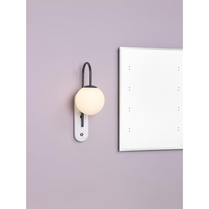 Dar Deuce DEU0739 Single Wall Light In Grey & Marble Finish With Opal Glass Globe - IP44