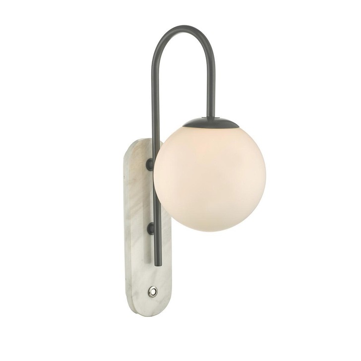 Dar Deuce DEU0739 Single Wall Light In Grey & Marble Finish With Opal Glass Globe - IP44