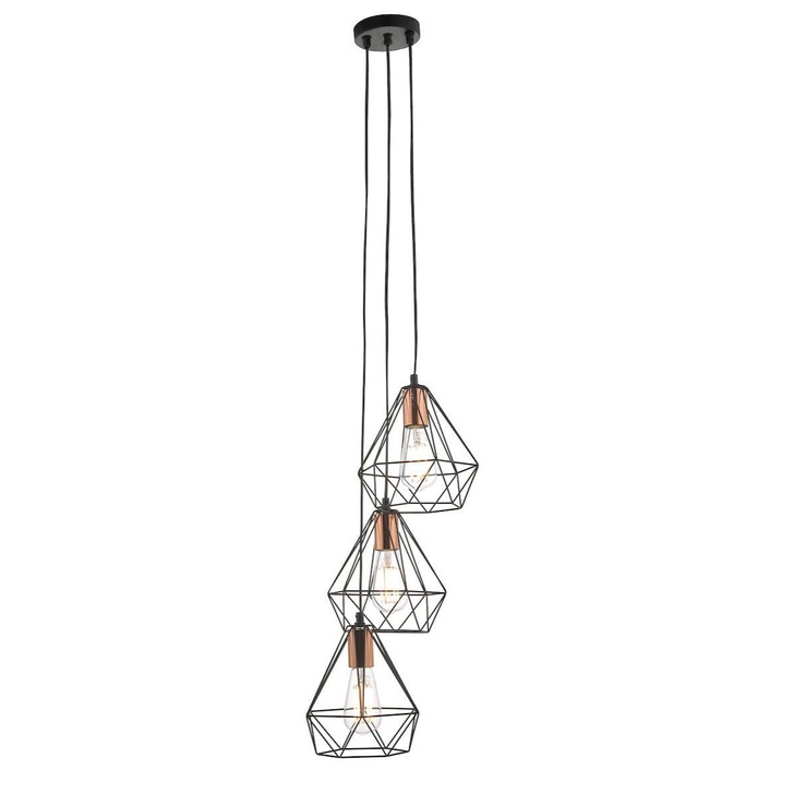 Dar Deyon DEY0322 3 Light Cluster Pendant In Matt Black & Copper Finish