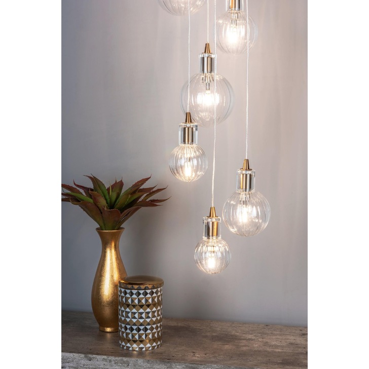 Dar Dita DIT2342 10 Light Cluster Pendant In Brass Finish With Clear Glass