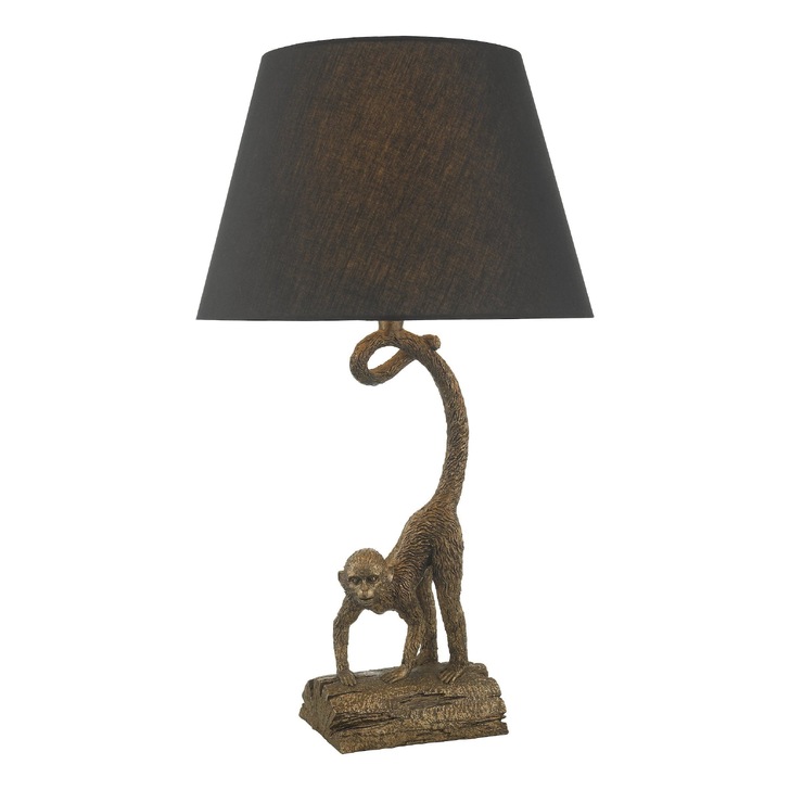 Dar Dwayne Monkey Table Lamp In Bronze Complete With Black Shade