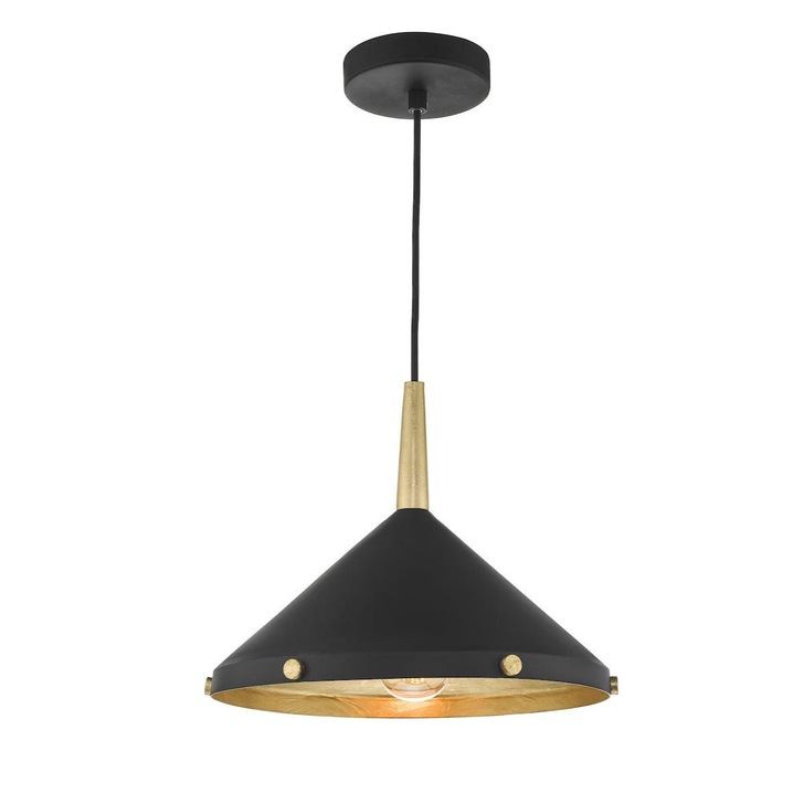 Dar Edena EDE0154 Single Pendant In Matt Black & Gold Leaf Finish