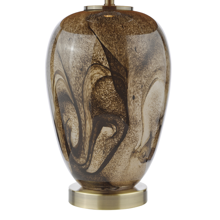 Dar Egas Brown Marble Effect Glass Table Lamp With Brown Drum Shade