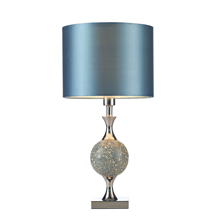 Dar Elsa ELS4223 Polished Chrome/Blue Mosaic Table Lamp Complete With Blue Faux Silk Shade